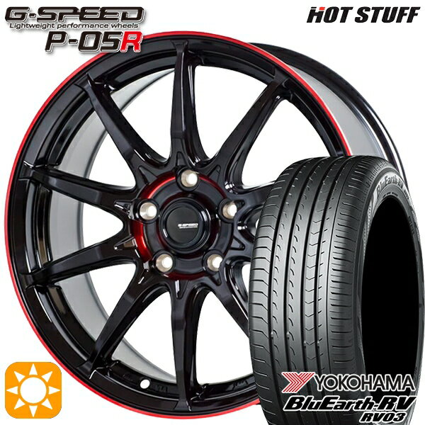 【取付対象】アイシス ノア 215/45R17 91W XL ヨコハマ ブルーアース RV03 HotStuff ジースピード P-05R ブラックレッドクリア 17インチ 7.0J 5H114.3 サマータイヤホイールセット