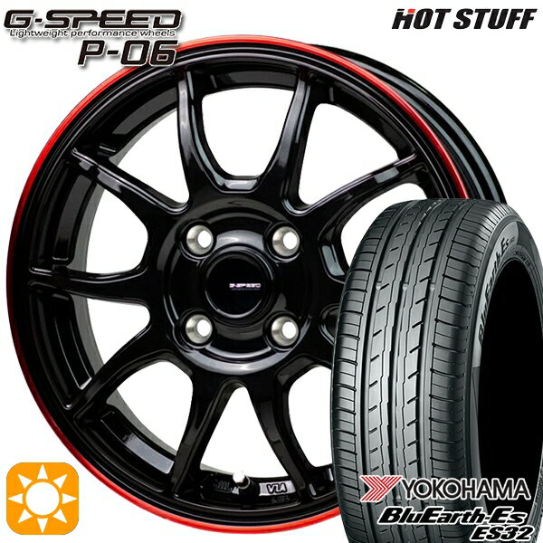 【取付対象】N-BOX スペーシア 165/50R16 75V ヨコハマ ブルーアース ES32 HotStuff ジースピード P-06 ブラックレッドクリア 16インチ 5.0J 4H100 サマータイヤホイールセット