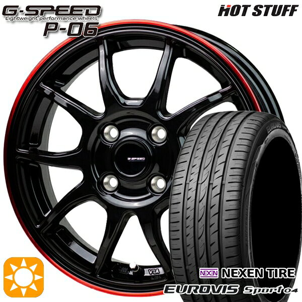 【取付対象】165/60R14 75H ロードストーン ユーロビズ Sport 04 HotStuff ジースピード P-06 ブラックレッドクリア 14インチ 4.5J 4H100 サマータイヤホイールセット