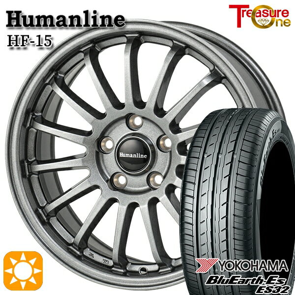 【取付対象】エクストレイル フォレスター 225/60R17 99H ヨコハマ ブルーアース ES32 トレジャーワン ヒューマンライン HF15 ダークグレー 17インチ 7.0J 5H114.3 サマータイヤホイールセット