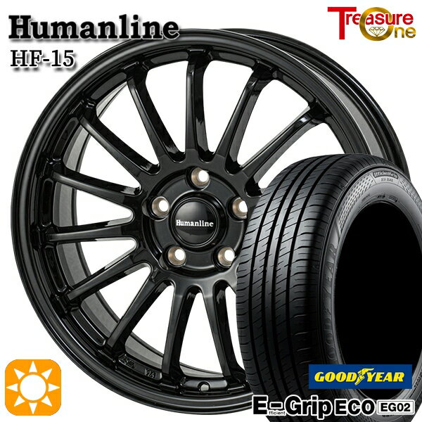 【取付対象】エスクァイア セレナ 195/65R15 91H グッドイヤー エフィシェントグリップ EG02 トレジャーワン ヒューマンライン HF15 ブラック 15インチ 6.0J 5H114.3 サマータイヤホイールセット