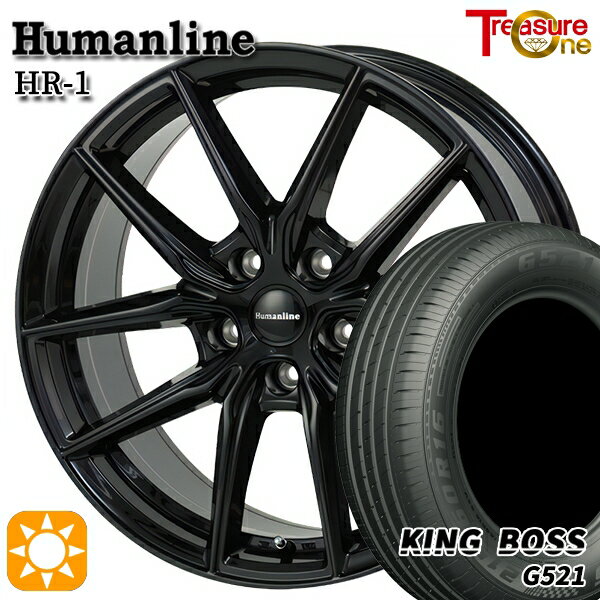 【取付対象】プリウスα ストリーム 205/60R16 92V キングボス G521 トレジャーワン ヒューマンライン HR1 ブラック 16インチ 6.5J 5H114.3 サマータイヤホイールセット