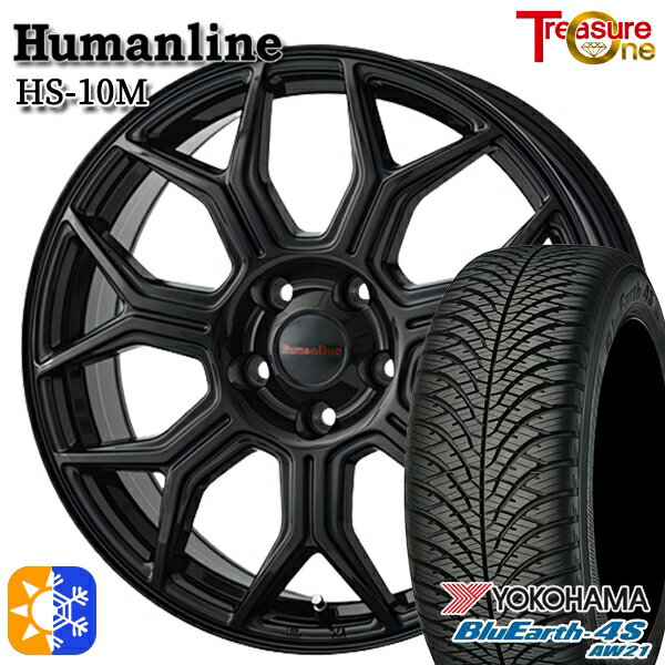 フォレスター 215/55R17 98W XL ヨコハマ ブルーアース 4S AW21 トレジャーワン ヒューマンライン HS10M 17インチ 7.0J 5H100 ブラック オールシーズンタイヤホイールセット