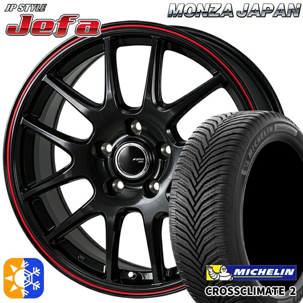セレナ 215/40R18 89V XL ミシュラン クロスクライメート2 モンツァ JPスタイル ジェファ 18インチ 7.5J 5H114.3 パールブラック/レッドライン オールシーズンタイヤホイールセット