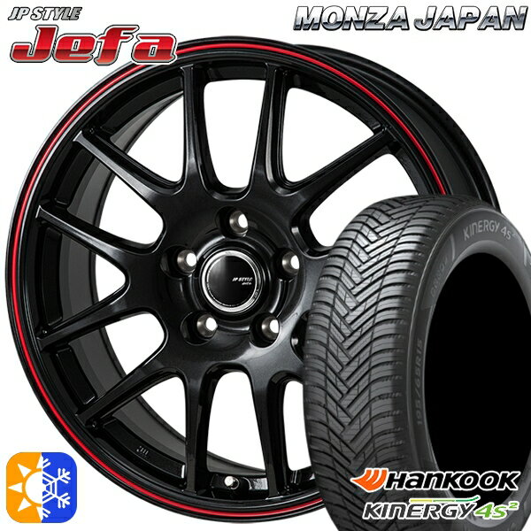 225/40R18 92Y XL ハンコック KInERGy 4s 2 (H750) モンツァ JPスタイル ジェファ 18インチ 7.5J 5H114.3 パールブラック/レッドライン オールシーズンタイヤホイールセット