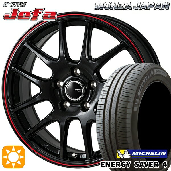 【取付対象】リーフ アクセラ 205/55R16 94V XL ミシュラン エナジーセイバー4 モンツァ JPスタイル ジェファ パールブラック/レッドライン 16インチ 6.5J 5H114.3 サマータイヤホイールセット