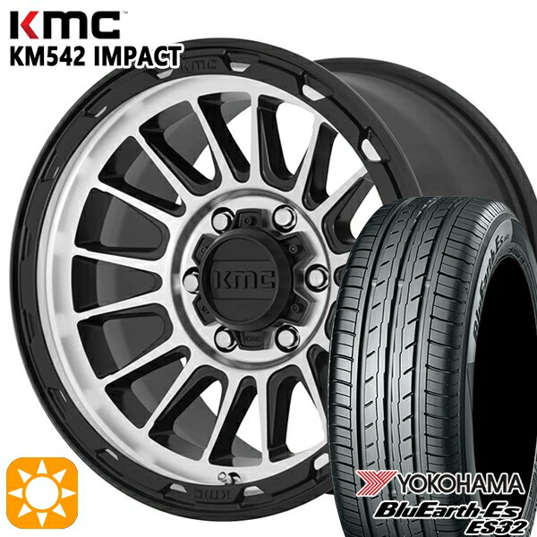 【取付対象】215/65R16 98H ヨコハマ ブルーアース ES32 KMC KM542 IMPACT SATINBLACK MACHINED 16インチ 7.0J 5H114.3 サマータイヤホイールセット