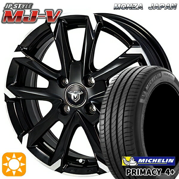 【取付対象】195/55R16 87V ミシュラン プライマシー4プラス モンツァ JPスタイル MJ-V ブラックメタリック/ポリッシュ 16インチ 6.0J 4H100 サマータイヤホイールセット
