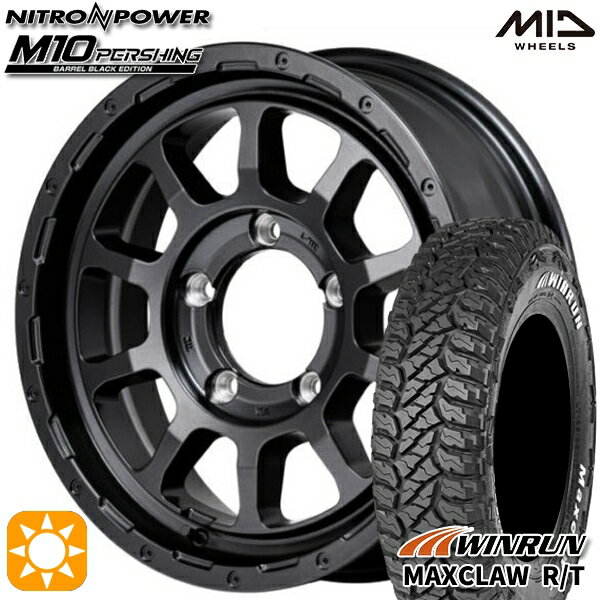 【取付対象】ジムニー 185/85R16 105/103N ウィンラン マックスクロウ R/T　ホワイトレター MID ナイトロパワー M10 パーシング バレルブラック 16インチ 5.5J 5H139.7 サマータイヤホイールセット