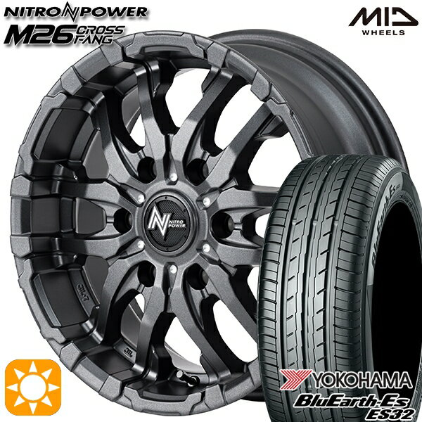 【取付対象】215/60R17 96H ヨコハマ ブルーアース ES32 MID ナイトロパワー M26 クロスファング バレルブラック/ドリルド 17インチ 6.5J 6H139.7 サマータイヤホイールセット