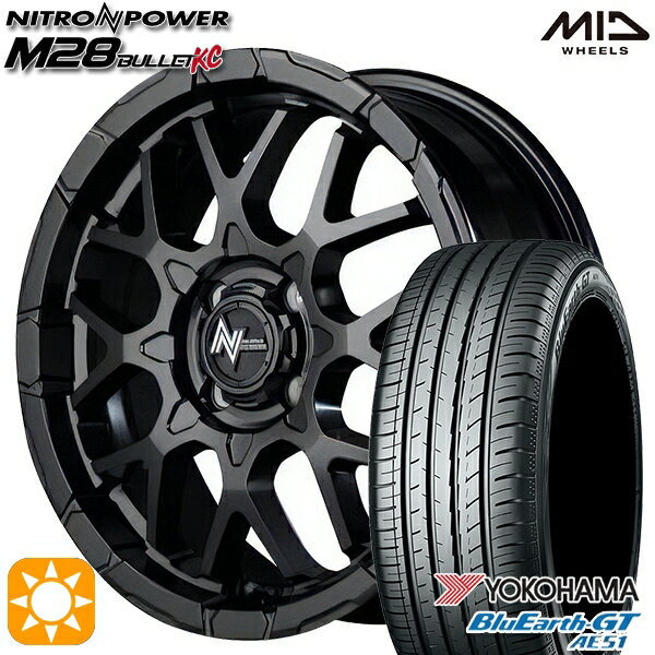 5/15ポイント5倍★195/45R16 84V XL ヨコハマ ブルーアースGT AE51 MID ナイトロパワー M28バレットKC セミグロスブラック 16インチ 6.0J 4H100 サマータイヤホイールセット