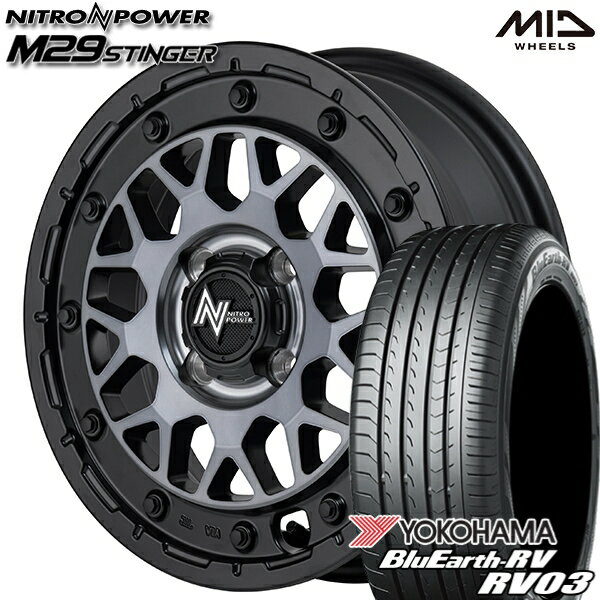 【取付対象】165/60R14 75H ヨコハマ ブルーアース RV03 MID ナイトロパワー M29 スティンガー セミグロスブラッククリア 14インチ 4.5J 4H100 サマータイヤホイールセット