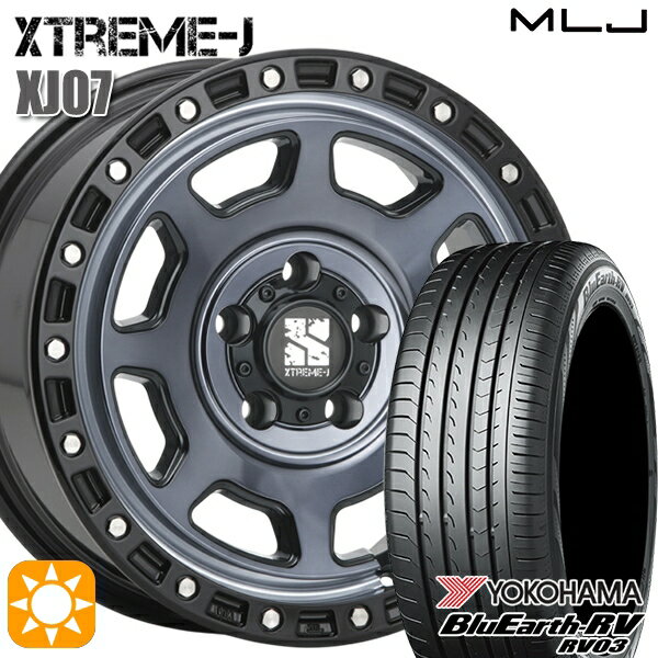 【取付対象】エクストレイル アテンザ 225/55R17 101V XL ヨコハマ ブルーアース RV03 MLJ エクストリームJ XJ07 グロスブラック マシンインディゴ 17インチ 8.0J 5H114.3 サマータイヤホイールセット