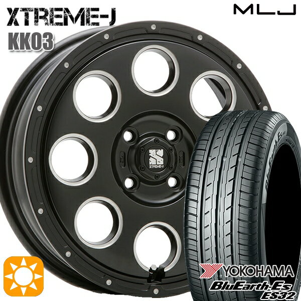 【取付対象】155/55R14 69V ヨコハマ ブルーアース ES32 MLJ エクストリームJ KK03 サテンブラックミルド 14インチ 4.5J 4H100 サマータイヤホイールセット