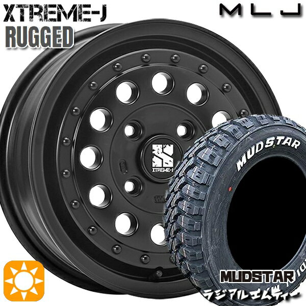 【取付対象】アゲトラ 165/65R14 79S マッドスター ラジアル M/T ホワイトレター MLJ エクストリームJ ラギッド サテンブラック 14インチ 5.0J 4H100 サマータイヤホイールセット