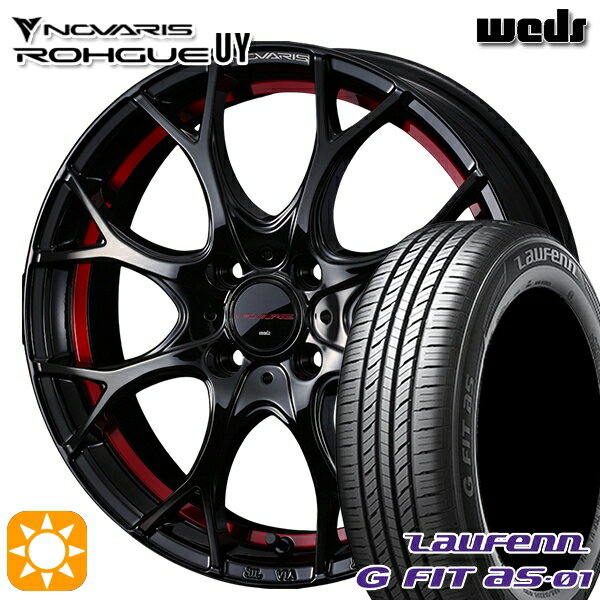 【取付対象】アクア デミオ 195/55R16 87V ラウフェン G FIT as-01 LH42 Weds ウェッズ ノヴァリス ローグ UY ピアノブラック/レッドライン 16インチ 6.0J 4H100 サマータイヤホイールセット