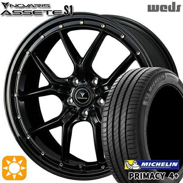 【取付対象】225/55R18 98V ミシュラン プライマシー4プラス Weds ウェッズ ノヴァリス アセット S1 ブラック/ゴールドピアス 18インチ 8.0J 5H114.3 サマータイヤホイールセット