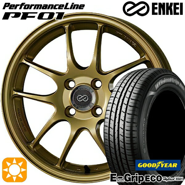 最大2,000円OFFクーポン★アクア デミオ ノート 195/55R16 87V グッドイヤー エフィシェントグリップ エコ EG01 ENKEI エンケイ パフォーマンスライン PF01 ゴールド 16インチ 6.5J 4H100 サマータイヤホイールセット