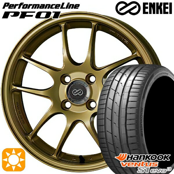 5/15ポイント5倍★215/40R18 89Y XL ハンコック veNtus S1 evo3 K127 ENKEI エンケイ パフォーマンスライン PF01 ゴールド 18インチ 7.5J 5H114.3 サマータイヤホイールセット