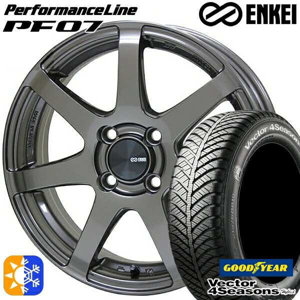 165/50R15 73H グッドイヤー ベクター フォーシーズンズ ENKEI エンケイ パフォーマンスライン PF07 15インチ 5.0J 4H100 ダークシルバー オールシーズンタイヤホイールセット