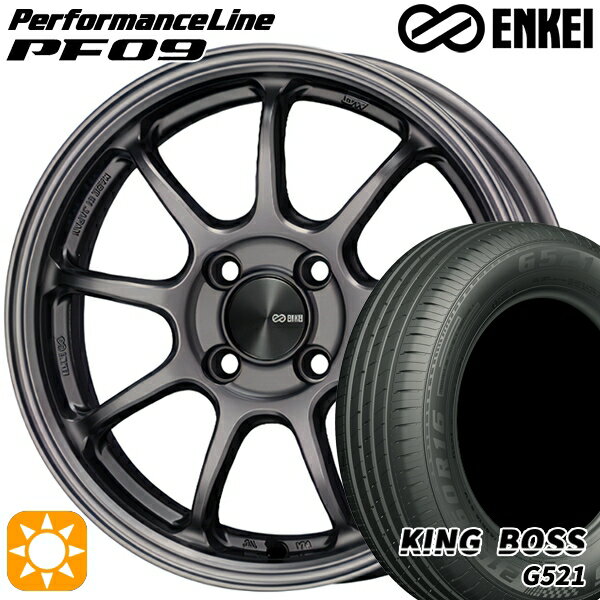 【取付対象】フィット アクア 185/60R15 84H キングボス G521 ENKEI エンケイ パフォーマンスライン PF09 ダークシルバー 15インチ 6.0J 4H100 サマータイヤホイールセット