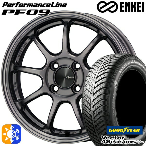 マツダ2 ノート 185/65R15 88H グッドイヤー ベクター フォーシーズンズ ENKEI エンケイ パフォーマンスライン PF09 15インチ 6.0J 4H100 ダークシルバー オールシーズンタイヤホイールセット