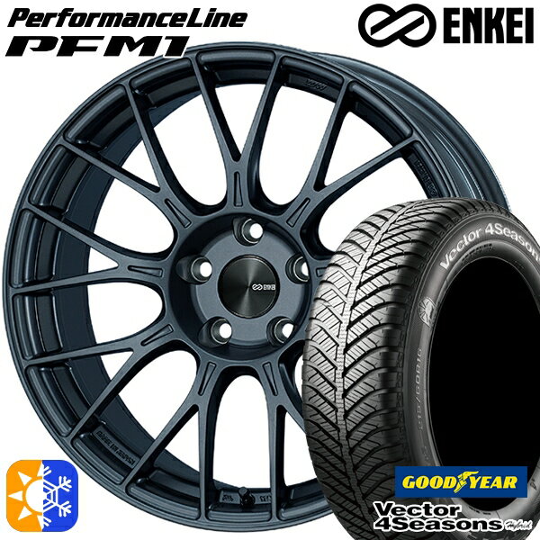 リーフ レヴォーグ 215/50R17 95H XL グッドイヤー ベクター フォーシーズンズ ENKEI エンケイ パフォーマンスライン PFM1 17インチ 7.0J 5H114.3 マットダークガンメタリック オールシーズンタイヤホイールセット