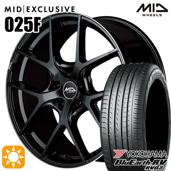 【取付対象】C-HR カローラクロス 215/60R17 96H ヨコハマ ブルーアース RV03 MID RMP 025F セミグロスBK/リムエッジDCロゴMC 17インチ 7.0J 5H114.3 サマータイヤホイールセット