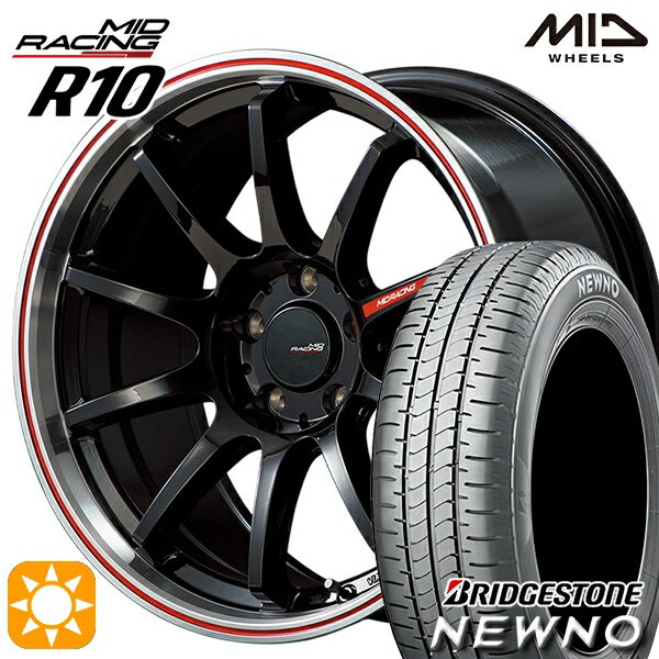 【取付対象】225/55R18 98V ブリヂストン ニューノ MID RMPレーシング R10 クリスタルBK/リムポリッシュ+レッド 18インチ 8.0J 5H114.3 サマータイヤホイールセット