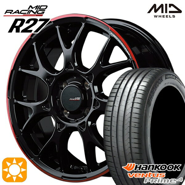 【取付対象】ライズ ロッキー 195/65R16 92V ハンコック veNtus PRime4 K135 MID RMPレーシング R27 ブラック/リムレッドライン 16インチ 6.0J 4H100 サマータイヤホイールセット