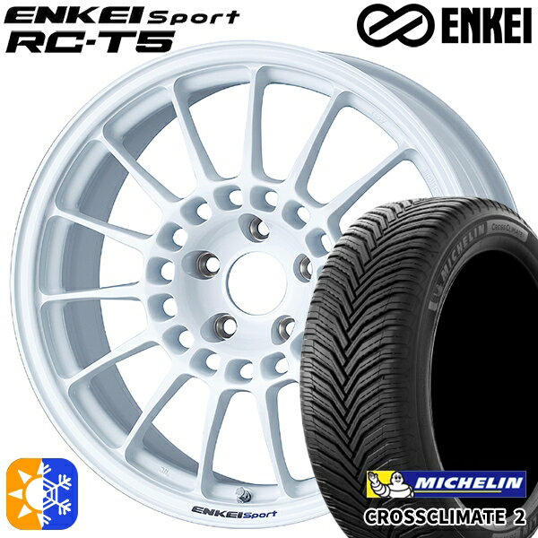 リーフ レヴォーグ 215/50R17 95W XL ミシュラン クロスクライメート2 ENKEI エンケイスポーツ RC-T5 ホワイト 17インチ 7.0J 5H114.3 オールシーズンタイヤホイールセット