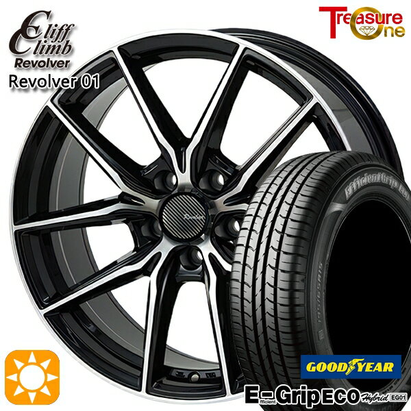 【取付対象】エスティマ ヤリスクロス 215/60R16 95H グッドイヤー エフィシェントグリップ エコ EG01 トレジャーワン クリフクライム リボルバー01 ブラックポリッシュ 16インチ 6.5J 5H114.3 サマータイヤホイールセット