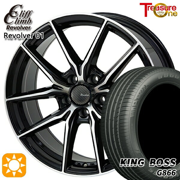 【取付対象】225/45R18 95W XL キングボス G866 トレジャーワン クリフクライム リボルバー01 ブラックポリッシュ 18インチ 8.0J 5H114.3 サマータイヤホイールセット