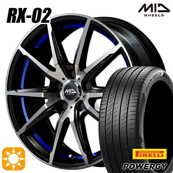 【取付対象】プリウス カローラ 195/65R15 91V ピレリ パワジー MID シュナイダー RX02 ブラックポリッシュ/アンダーカットブルー 15インチ 6.0J 5H100 サマータイヤホイールセット