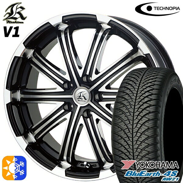 215/50R17 95W XL ヨコハマ ブルーアース 4S AW21 テクノピア カシーナ V1 ブラックポリッシュ 17インチ 7.0J 5H114.3 オールシーズンタイヤホイールセット