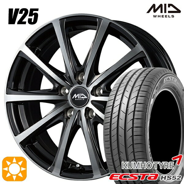 【取付対象】リーフ ノア 205/55R16 91V クムホ エクスタ HS52 MID ユーロスピード V25 ブラックポリッシュ 16インチ 6.5J 5H114.3 サマータイヤホイールセット