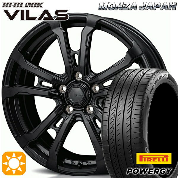 【取付対象】アイシス ノア 215/45R17 91W XL ピレリ パワジー モンツァ ハイブロック ヴィラス サテンブラック 17インチ 7.0J 5H114.3 サマータイヤホイールセット