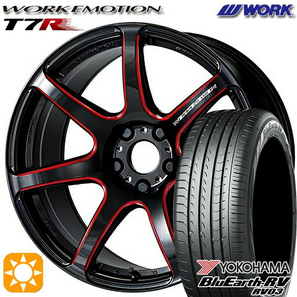 【取付対象】215/55R17 94V ヨコハマ ブルーアース RV03 WORK エモーション T7R Kurenai 17インチ 7.0J 5H100 サマータイヤホイールセット