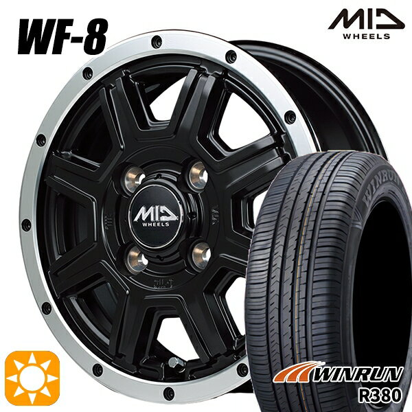 【取付対象】エブリィワゴン 165/60R14 75H ウィンラン R380 MID ロードマックス WF8 セミグロスブラック＋フランジポリッシュ 14インチ 4.5J 4H100 サマータイヤホイールセット