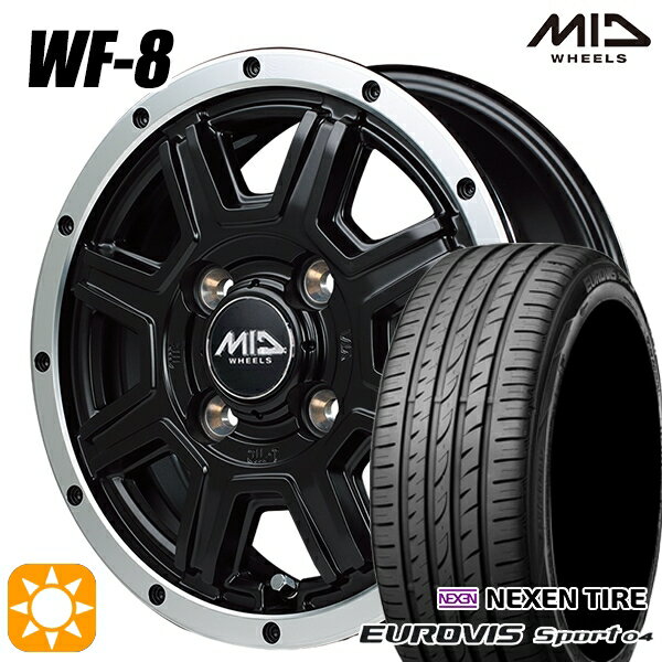 【取付対象】165/60R14 75H ロードストーン ユーロビズ Sport 04 MID ロードマックス WF8 セミグロスブラック＋フランジポリッシュ 14インチ 4.5J 4H100 サマータイヤホイールセット
