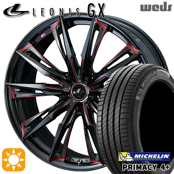 【取付対象】225/50R17 98Y XL ミシュラン プライマシー4プラス Weds レオニス GX BK/SC[RED] (ブラック/SCマシニング[レッド]) 17インチ 7.0J 5H114.3 サマータイヤホイールセット