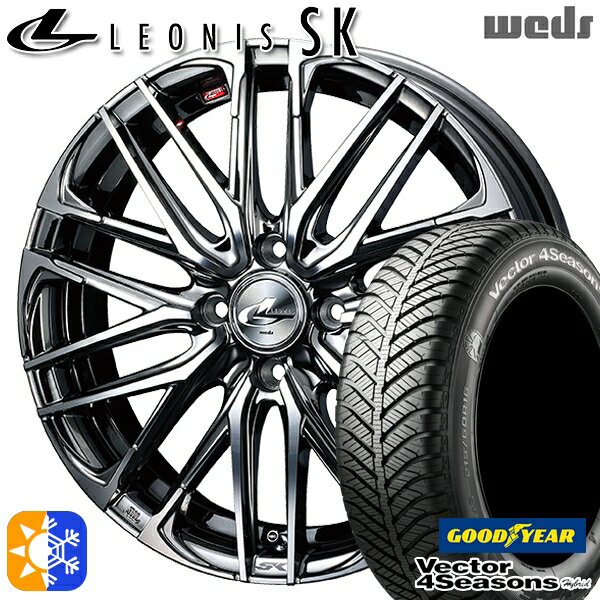 N-BOX ウェイク 165/55R15 75H グッドイヤー ベクター フォーシーズンズ Weds ウェッズ レオニス SK 15インチ 4.5J 4H100 BMCMC(ブラックメタルコート ミラーカット) オールシーズンタイヤホイールセット