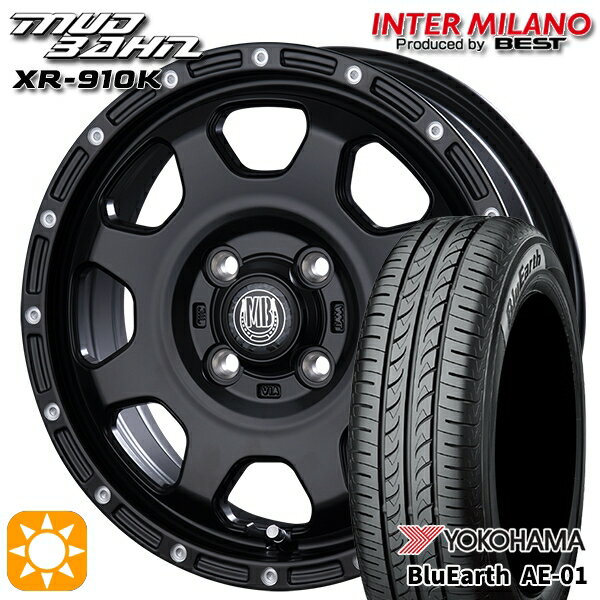 【取付対象】165/50R15 73V ヨコハマ ブルーアース AE01 インターミラノ マッドバーン XR-910K MBK/PP 15インチ 4.5J 4H100 サマータイヤホイールセット