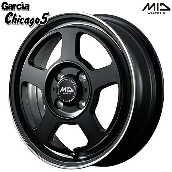 14インチ 4.5J 4H100 +45 MID ガルシア シカゴ5 セミグロスブラック/ヴァーレイ＋フランジポリッシュ アルミホイール単品 1本 4本以上送料無料
