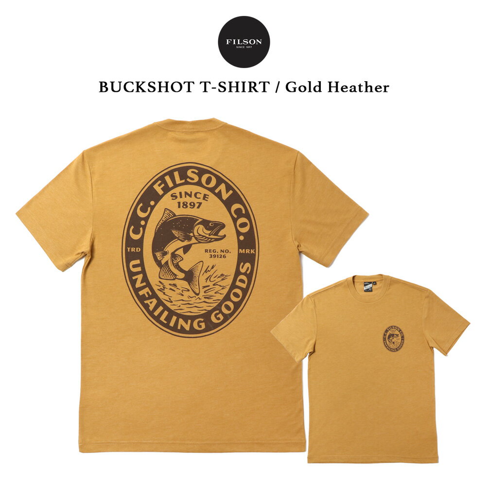 FILSON 半袖 tシャツ プリントシャツ メンズ USサイズ プリントtシャツ フィルソン Buckshot T-Shirt Gold Heather UPF50+ ゴールド 半袖 アウトドア レジャー ハイキング 春 夏 20224187 大きいサイズ