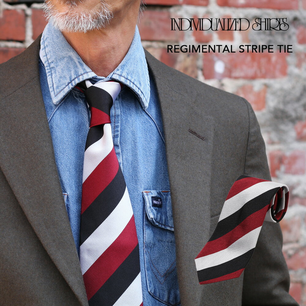 INDIVIDUALIZED SHIRTS レジメンタルストライプネクタイ REGIMENTAL STRIPE TIE ネクタイ メンズ インディビジュアライズド アメリカ製 フォーマル ビジネス BLACK BURGUNDY