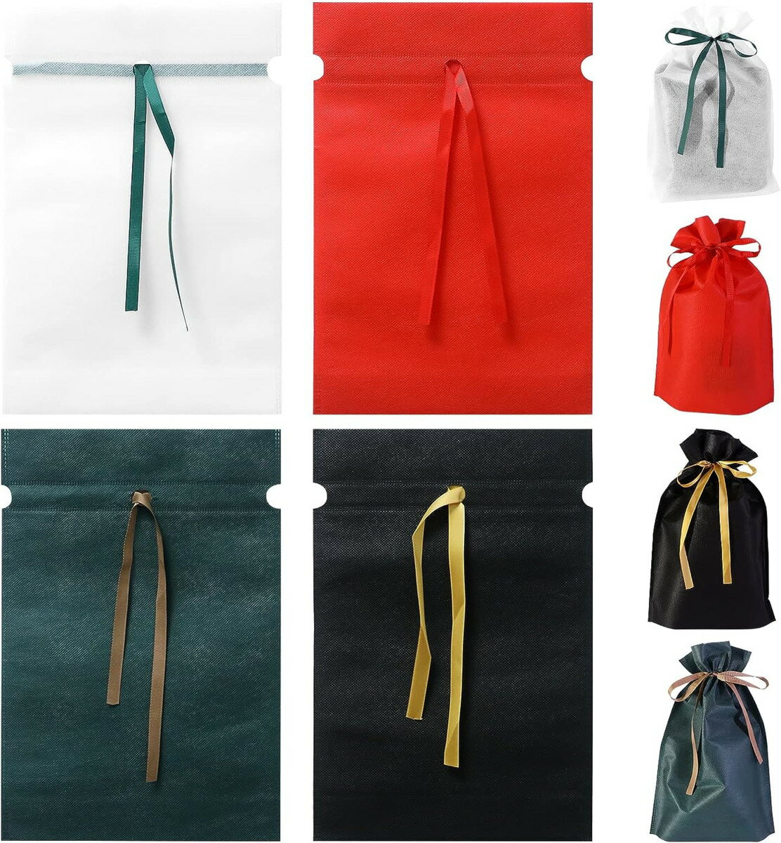 ラッピング 袋 16枚入り 4色セット プレゼント袋 ギフトラッピング 包装袋 ギフトバッグ 巾着袋 贈り物 ポーチ リボン付き おしゃれ 不織布 バッグ 無地...