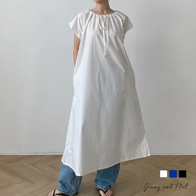 【 即日発送 】 セール┃シャーリングネックロングフレアワンピース┃全3色┃メール便可┃返品交換不可┃Jenny and Flatのサムネイル