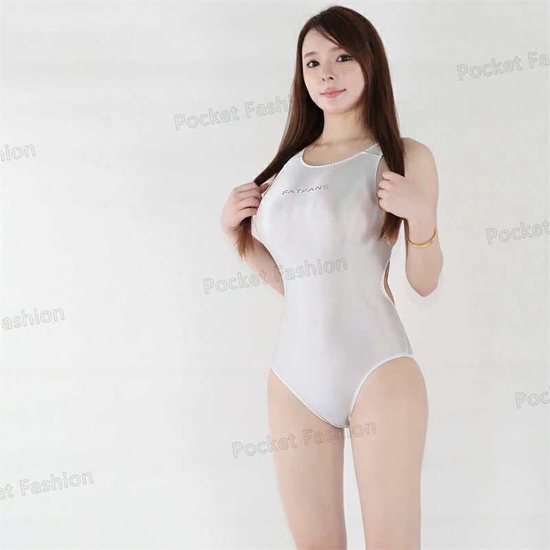 Pocket Fashionの【フルバック】ハイレグ水着 競泳 バックレス 定番レーシング水着 薄手 レオタード キャミソール水着 光沢感 弾力 フィットネス水着 コスプレ衣装 コスチューム ホワイト｜アングル2