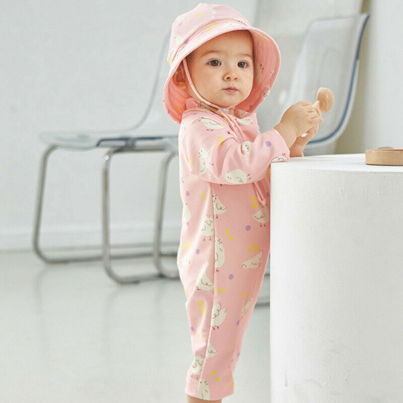 ベビー 水着 男の子 女の子 ベビー ロンパース ラッシュガード水着 キッズ 子供 UV カット ベビースイミング キッズ水着 帽子付き 子供用 スイムウエア キュート かわいい ベビースイミング みずぎ 保育園 80 90 100 110 120 130cm 2点セット